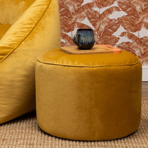 Pouf Rond Milano Velours Jaune Ocre, 55 X 55cm