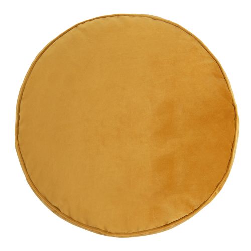 Pouf Rond Milano Velours Jaune Ocre, 55 X 55cm