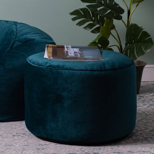 Pouf Rond Milano Velours Bleu Canard, 55 X 55cm
