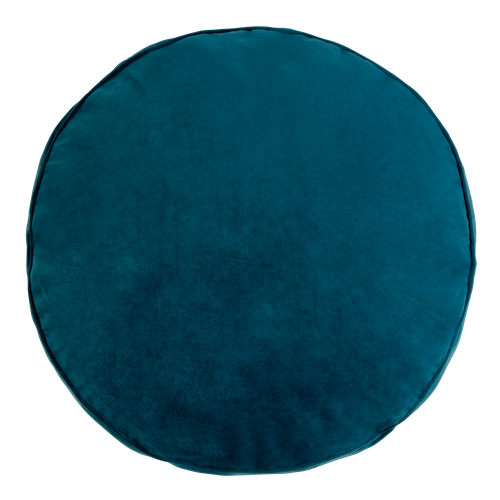 Pouf Rond Milano Velours Bleu Canard, 55 X 55cm