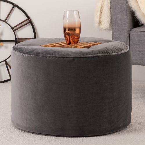 Pouf Rond Milano Velours Gris Anthracite, 55 X 55cm