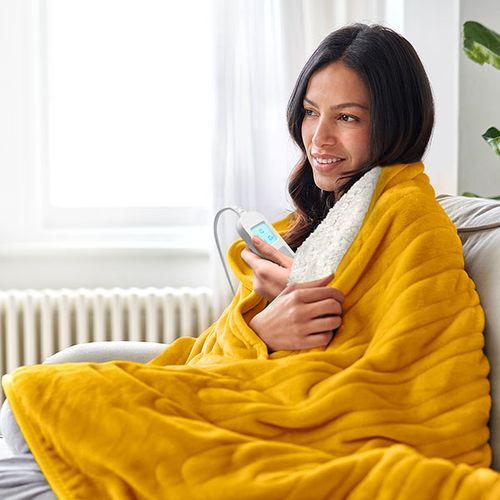 Plaid Chauffant Électrique 180x130 Cm En Polaire et Sherpa - Moutarde