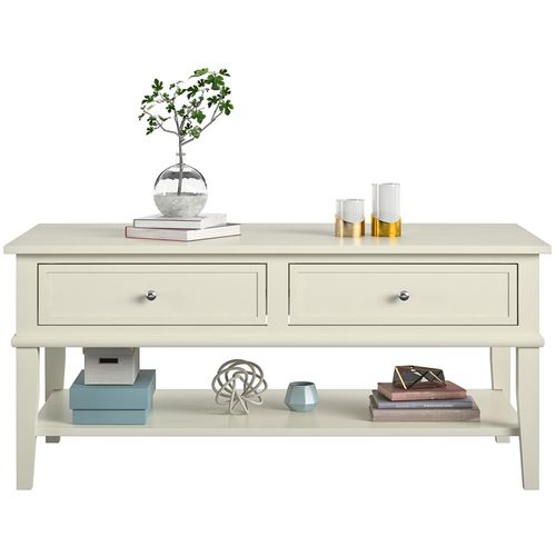 Franklin - Table Basse Avec 2 Tiroirs En Mélaminé Blanc