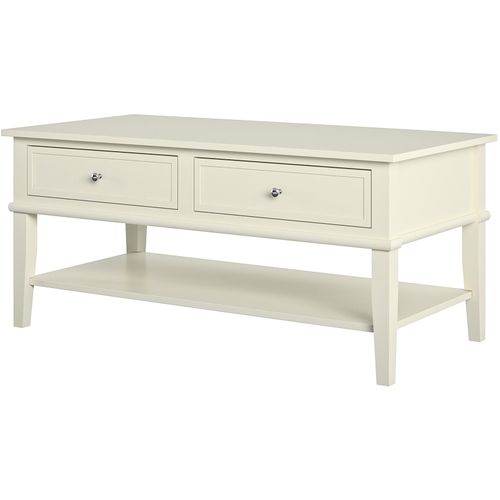 Franklin - Table Basse Avec 2 Tiroirs En Mélaminé Blanc