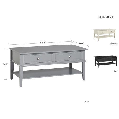 Franklin - Table Basse Avec 2 Tiroirs En Mélaminé Gris