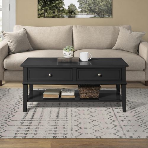 Franklin - Table Basse Avec 2 Tiroirs En Mélaminé Noir
