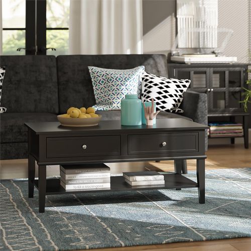 Franklin - Table Basse Avec 2 Tiroirs En Mélaminé Noir