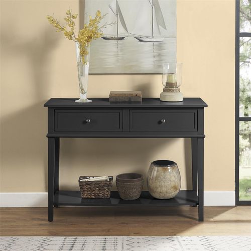 Franklin - Table Console Avec 2 Tiroirs En Mélaminé Noir