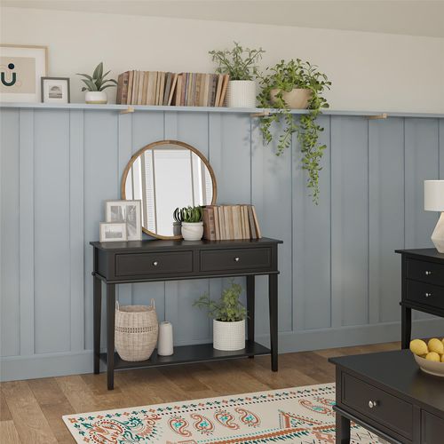 Franklin - Table Console Avec 2 Tiroirs En Mélaminé Noir
