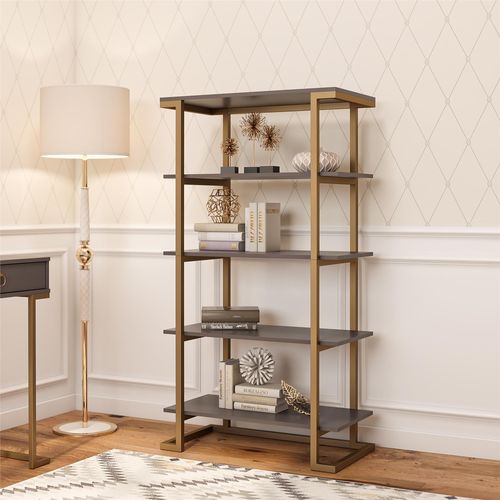 Camila-bibliothèque Avec 5 Étagères En Mélaminé Gris Graphite