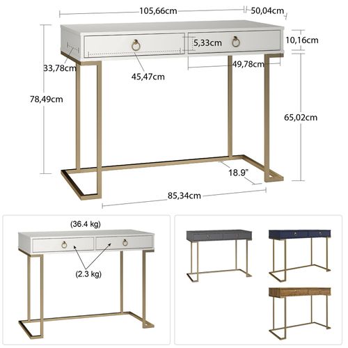 Camila - Bureau Avec 2 Tiroirs En Mélaminé Gris