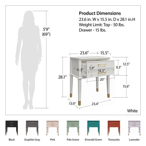 Westerleigh - Table D'appoint Avec 1 Tiroir En Mélaminé Rose