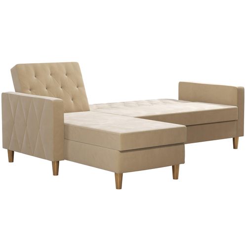 Liberty-canapé-lit 3 Places Avec Chaise Longue En Tissu Ivoire