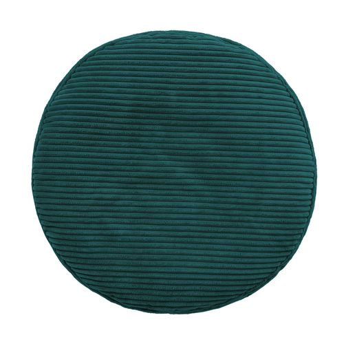 Pouf Repose-pied Frankie Rond, Velours Côtelé Bleu Canard, Salon, 55 X 55cm