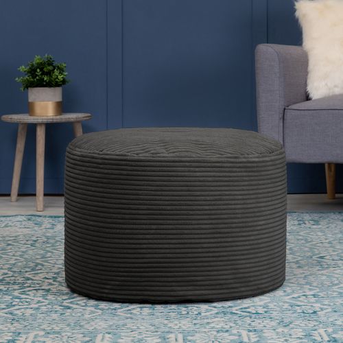 Pouf Repose-pied Frankie Rond, Velours Côtelé Gris Anthracite, Salon, 55 X 55cm