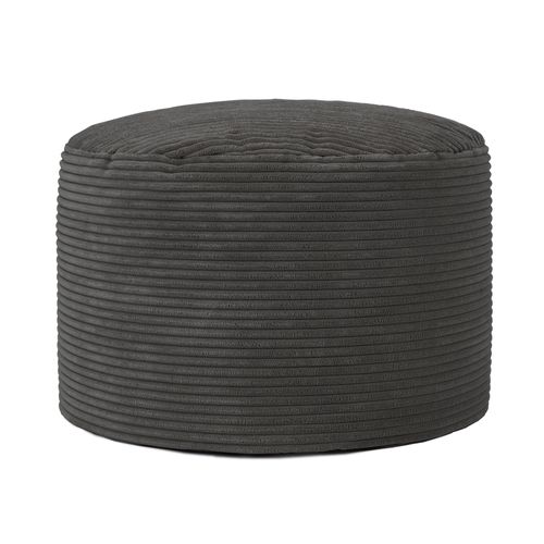 Pouf Repose-pied Frankie Rond, Velours Côtelé Gris Anthracite, Salon, 55 X 55cm