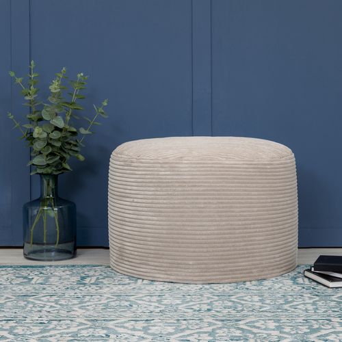 Pouf Repose-pied Frankie Rond, Velours Côtelé Beige Galet, Salon, 55 X 55cm