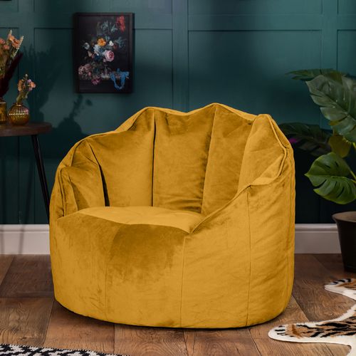 Pouf Fauteuil Sirena Velours Jaune Ocre, Salon, Chambre, 77 X 74cm