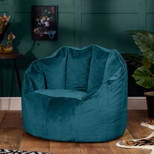 Pouf Fauteuil Sirena Velours Bleu Canard, Salon, Chambre, 77 X 74cm