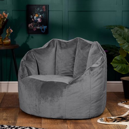 Pouf Fauteuil Sirena Velours Gris Anthracite, Salon, Chambre, 77 X 74cm