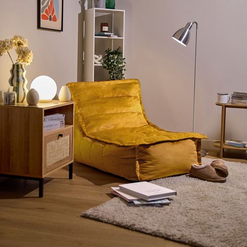 Pouf Chauffeuse Dolce En Velours Doux Jaune Ocre 75 X 96 X 75 Cm