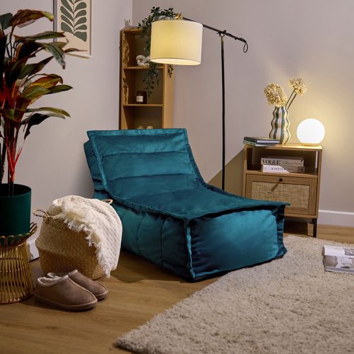 Pouf Chauffeuse Dolce En Velours Doux Bleu Canard 75 X 96 X 75 Cm