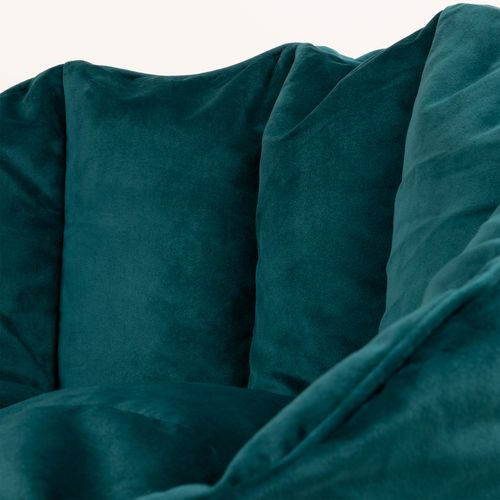 Pouf Fauteuil Sirena Avec Repose-pied Velours Bleu Canard, Salon, 77 X 74cm