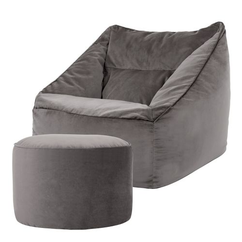 Pouf Fauteuil Natalia Avec Repose-pied Rond Icon Velours Gris Anthracite 100 X 88cm