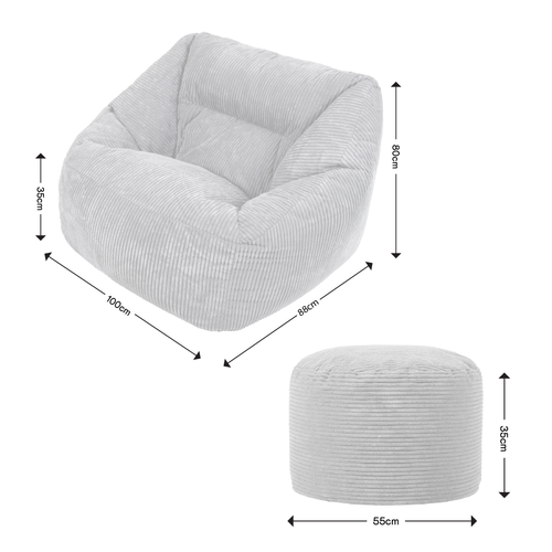 Pouf Fauteuil Morgan Et Repose-pied Rond Velours Côtelé Gris Anthracite 100 X 88cm