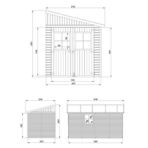 M340 - Abri De Jardin En Bois 7,94m2 - Abri De Jardin Sans Plancher - Sans Paroi Latérale (3 Murs)