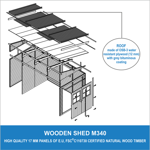 M340 - Abri De Jardin En Bois 7,94m2 - Abri De Jardin Sans Plancher - Sans Paroi Latérale (3 Murs)