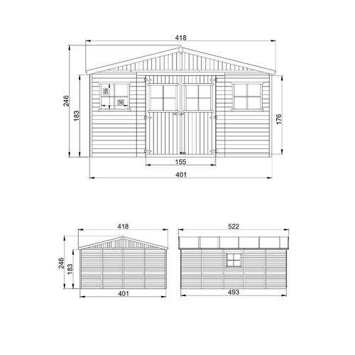 M333+m333g - Abri De Jardin En Bois 20 M² - Avec Sol Imprégné