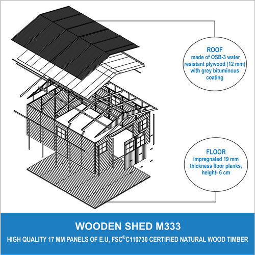 M333+m333g - Abri De Jardin En Bois 20 M² - Avec Sol Imprégné