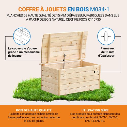 M034-1 Coffre à Jouets En Bois Pour Enfants - 80 X 50 X H47 Cm
