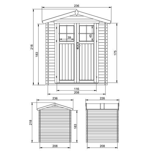 M369f - Abri De Jardin En Bois 4,33 M2 - 236 X 226 X H218 Cm - Abri De Jardin Sans Plancher