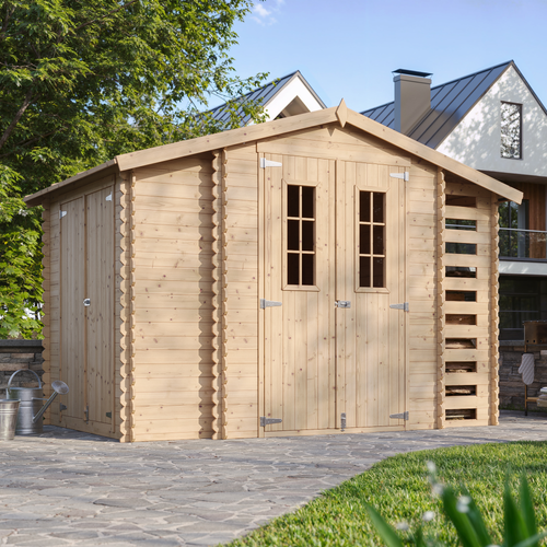 M389c Abri De Jardin En Bois Et Range Bûches Extérieur - 3,53 + 0,97+0,97 M2