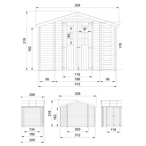 M389c Abri De Jardin En Bois Et Range Bûches Extérieur - 3,53 + 0,97+0,97 M2