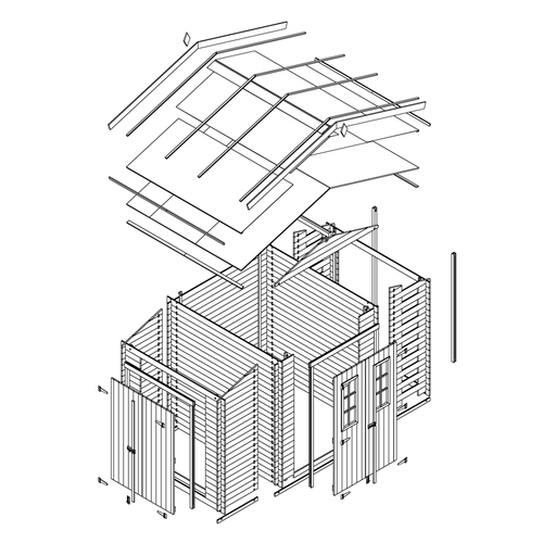 M389c Abri De Jardin En Bois Et Range Bûches Extérieur - 3,53 + 0,97+0,97 M2