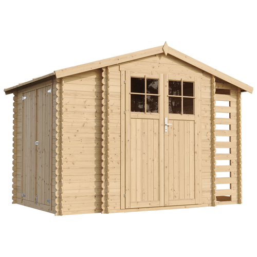 M389f Abri De Jardin En Bois Et Range Bûches Extérieur - 3,53 + 0,97+0,97 M2