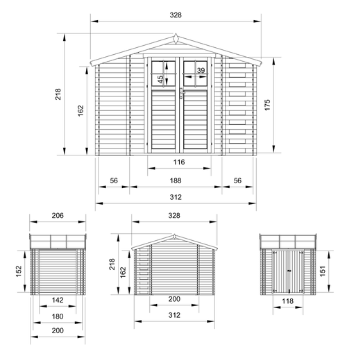 M389f Abri De Jardin En Bois Et Range Bûches Extérieur - 3,53 + 0,97+0,97 M2