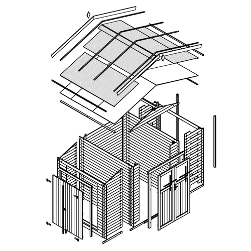 M389f Abri De Jardin En Bois Et Range Bûches Extérieur - 3,53 + 0,97+0,97 M2