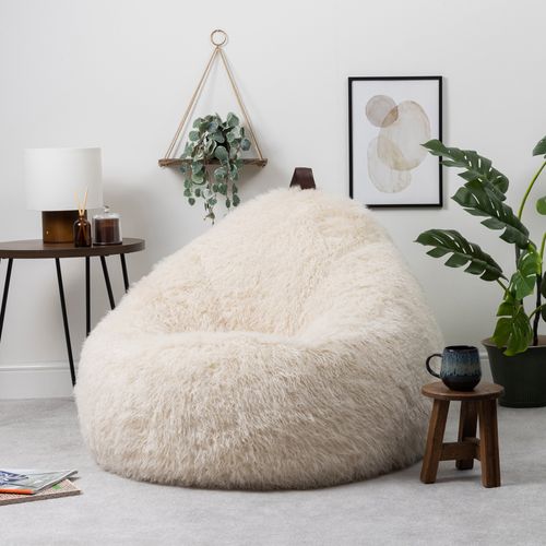 Pouf Cocoon Fausse Fourrure Beige Natural, Chambre, Salon, 87 X 95cm