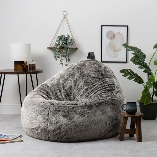 Pouf Cocoon Fausse Fourrure Gris Loup, Chambre, Salon, 87 X 95cm