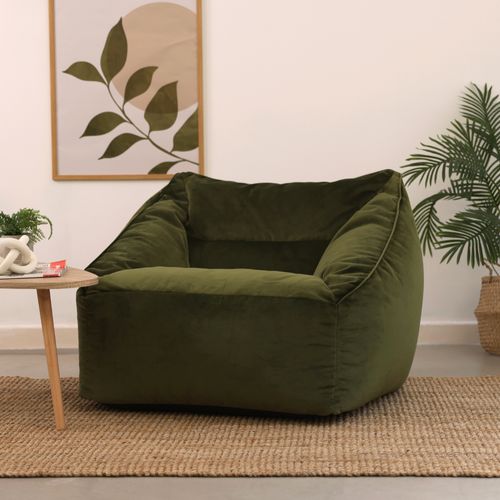 Pouf Fauteuil Natalia Velours Vert Olive, Salon, Chambre, 100 X 88cm