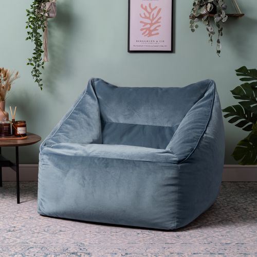 Pouf Fauteuil Natalia Velours Bleu Minéral, Salon, Chambre, 100 X 88cm