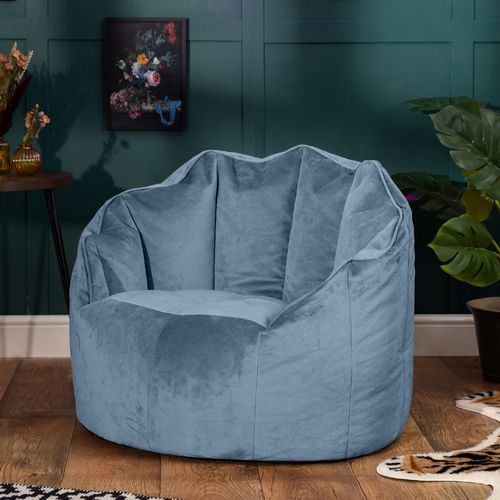Pouf Fauteuil Sirena Velours Bleu Minéral, Salon, Chambre, 77 X 74cm
