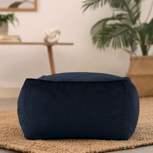 Repose-pieds Amara Carré Velours Bleu Minuit, Salon, 40 X 40cm