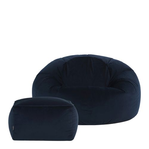 Pouf Aurora Avec Repose-pied Velours Bleu Minuit, Salon, 85 X 85cm