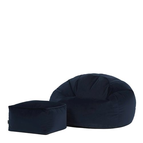 Pouf Aurora Avec Repose-pied Velours Bleu Minuit, Salon, 85 X 85cm