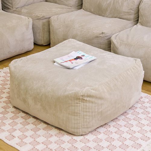 Pouf Modulable En Velours Côtelé Gris Beige
